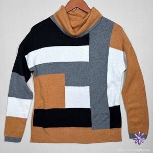 OVLA Cowl Neck Colorblock Sweater | Built In Face Cover Ear Holes | Womens | S